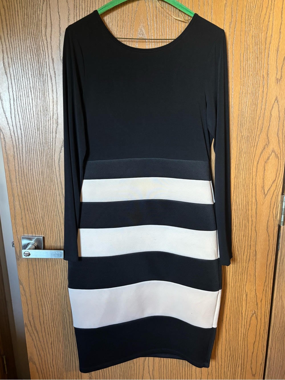 Classic Black and Cream Stripe Long-Sleeve Dress